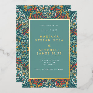 Romantic Geometric Mandala weich blau grau und rot Folieneinladung