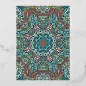 Romantic Geometric Mandala weich blau grau und rot Folieneinladung (Rückseite)