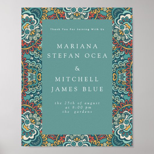 Romantic Geometric Mandala weich blau grau und rot Poster (Vorne)