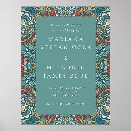 Romantic Geometric Mandala weich blau grau und rot Poster (Vorne)