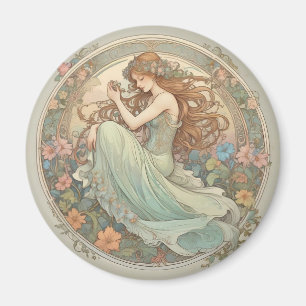 Romantic Girl Mucha Style Magnet