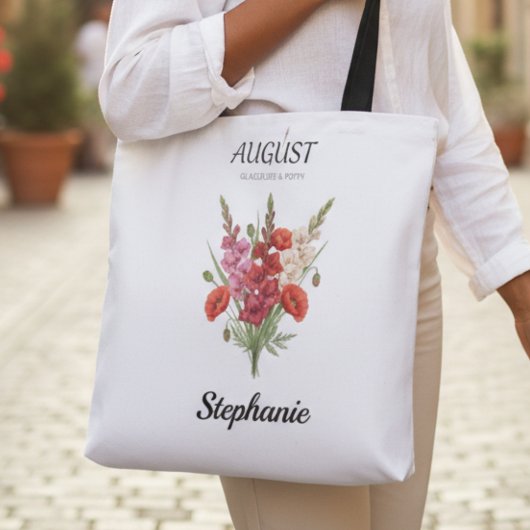 Romantic Gladiolus & Poppy August Birth Month Tasche