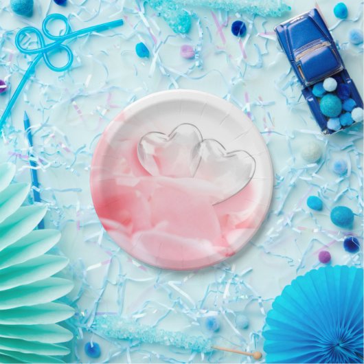 Romantic Glass Hearts Rose Petals Pappteller (Party)