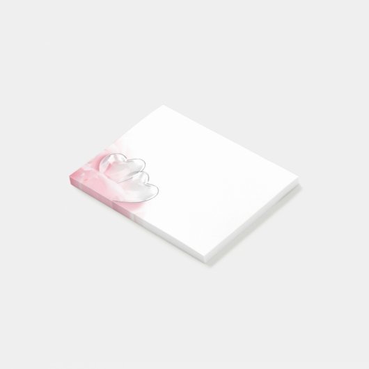 Romantic Glass Hearts Rose Petals Post-it Klebezettel (angewinkelt)