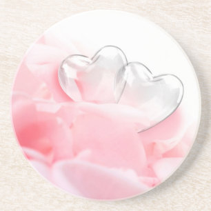 Romantic Glass Hearts Rose Petals Untersetzer