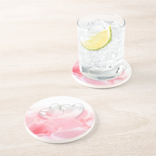 Romantic Glass Hearts Rose Petals Untersetzer (Seite)