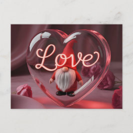 Romantic Gnome in Heart Display with Neon "Love" Postkarte