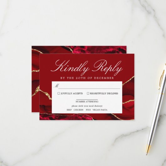 Romantic & Gold Agate Wedding RSVP Card Karte (Vorderseite/Rückseite Beispiel)