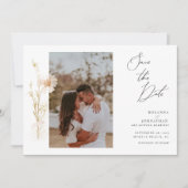Romantic Gold and Blush Pressed Flowers Photo Save The Date (Vorderseite)