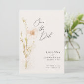 Romantic Gold and Blush Pressed Flowers Photo Save The Date (Stehend Vorderseite)