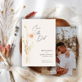Romantic Gold and Blush Pressed Flowers Photo Save The Date