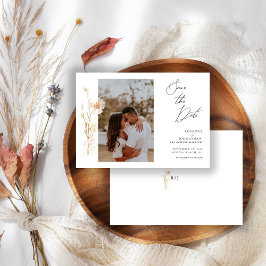 Romantic Gold and Blush Pressed Flowers Photo Save The Date