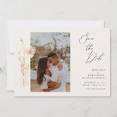 Romantic Gold and Blush Pressed Flowers Photo Save The Date (Vorderseite)