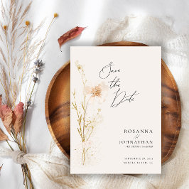 Romantic Gold and Blush Pressed Flowers Save The Date