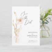 Romantic Gold and Blush Pressed Flowers Save The Date (Stehend Vorderseite)