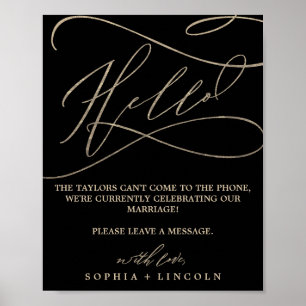 Romantic Gold Calligraphy Black Audio Guestbook Poster
