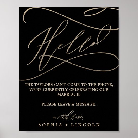 Romantic Gold Calligraphy Black Audio Guestbook Poster (Vorne)
