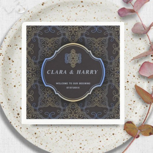 Romantic gold calligraphy flourish wedding Serviette