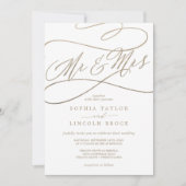 Romantic Gold Calligraphy Mr & Mrs. Wedding Einladung (Vorderseite)