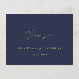 Romantic Gold Calligraphy Navy Blue Vielen Dank Postkarte
