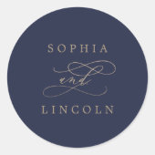 Romantic Gold Calligraphy | Navy Envelope Seals Runder Aufkleber (Vorderseite)