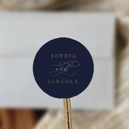 Romantic Gold Calligraphy | Navy Envelope Seals Runder Aufkleber