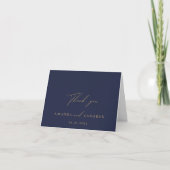 Romantic Gold Calligraphy Navy Hochzeit Vielen Dan Dankeskarte (Vorderseite)