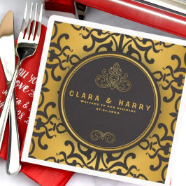 Romantic gold calligraphy vintage floral wedding  serviette