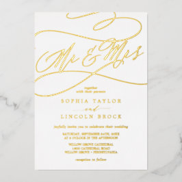 Romantic Gold Foil Calligraphy Mr & Mrs. Wedding Folieneinladung
