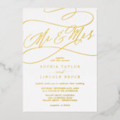 Romantic Gold Foil Calligraphy Mr & Mrs. Wedding Folieneinladung (Vorderseite)