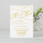 Romantic Gold Foil Calligraphy Mr & Mrs. Wedding Folieneinladung (Stehend vorne)