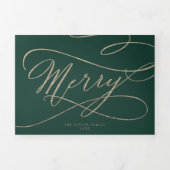 Romantic Gold Green Frohe Weihnachts-Multi-Foto Dreifach Gefaltete Urlaubskarte (Cover)