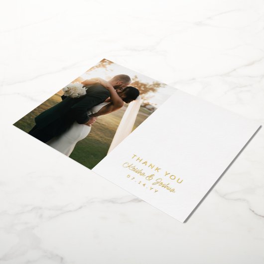 Romantic Gold Script Wedding Foto Vielen Dank Folieneinladung (Gedreht)