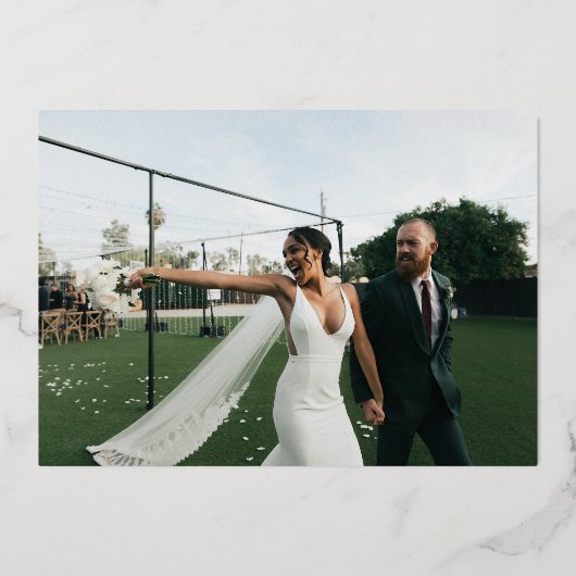 Romantic Gold Script Wedding Foto Vielen Dank Folieneinladung (Rückseite)