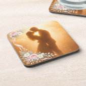 Romantic Golden Sunset Silhouette  Wedding Napkins Getränkeuntersetzer (Linke Seite)