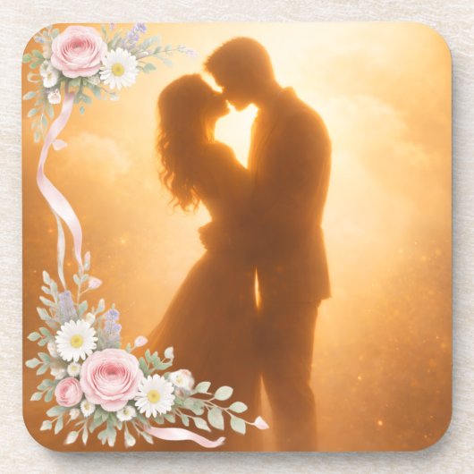 Romantic Golden Sunset Silhouette  Wedding Napkins Getränkeuntersetzer (Vorderseite)