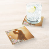 Romantic Golden Sunset Silhouette  Wedding Napkins Glasuntersetzer (Schrägansicht)