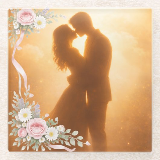 Romantic Golden Sunset Silhouette  Wedding Napkins Glasuntersetzer (Vorderseite)