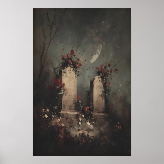 Romantic Gothic Graveyard Art, Moody Dark Academia Poster (Vorne)