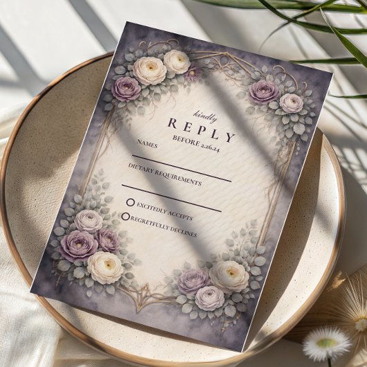 Romantic Gothic Pastel Floral Wedding RSVP Karte