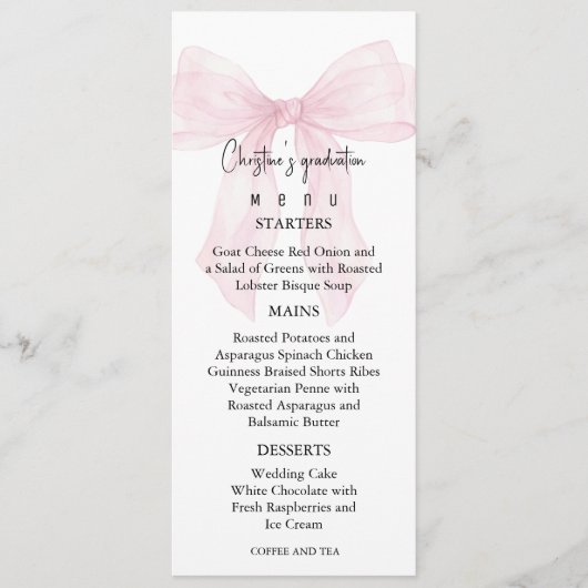 Romantic Graduation Menu For Her Menükarte (Vorderseite)