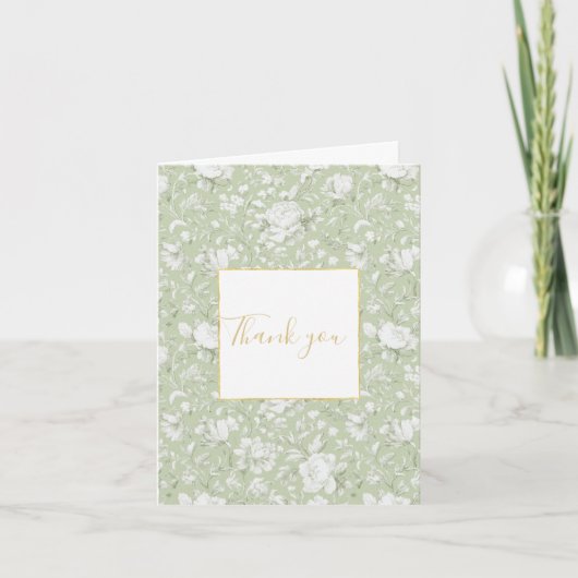 Romantic Green White Floral Thank You Dankeskarte (Vorderseite)