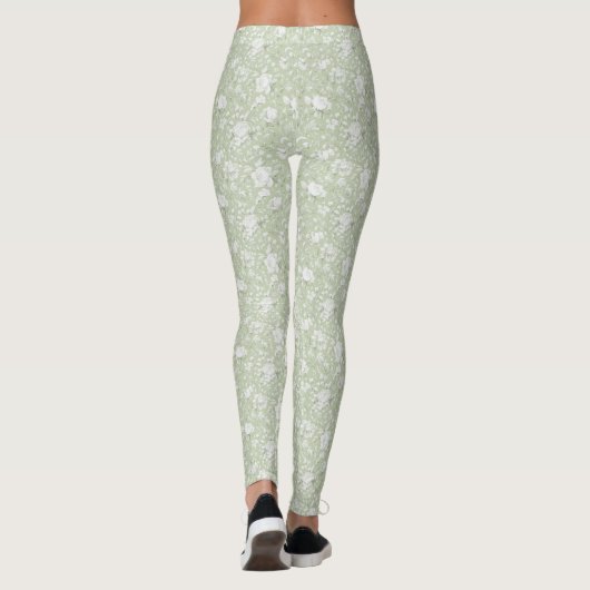 Romantic Green White Flowers Leggings (Rückseite)