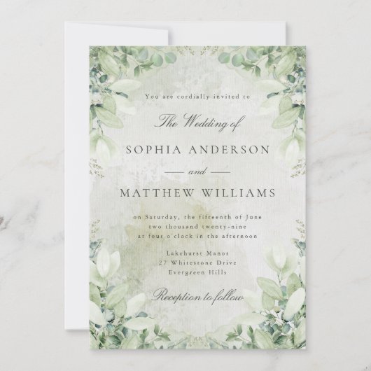 Romantic Greenery Frame Wedding Invitation Einladung (Vorderseite)