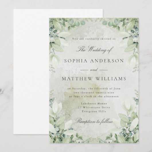Romantic Greenery Frame Wedding Invitation Einladung (Vorne/Hinten)