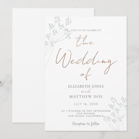 Romantic Greenery Wedding Invitation Einladung (Vorne/Hinten)