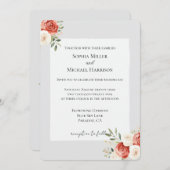 Romantic Grey Red Cream Roses Wedding Einladung (Vorne/Hinten)