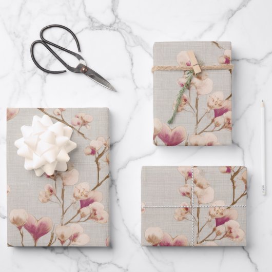 Romantic Heart Blossom Wrapping Paper – Soft  Geschenkpapier Set (Vorderseite)