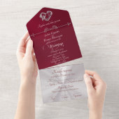 Romantic Heart & Calligraphy - Burgundy/Silver All In One Einladung (Abreißen)