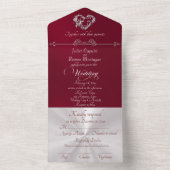Romantic Heart & Calligraphy - Burgundy/Silver All In One Einladung (Innen Boden)